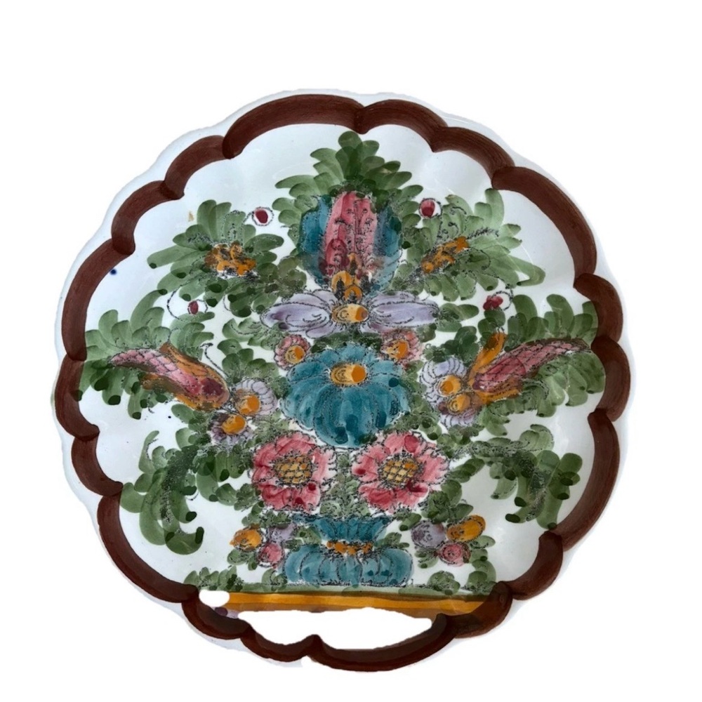 Vintage Skyros Handcrafted Ceramic Floral Plate Wall Hanging 7 3/4 Stamped Back